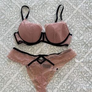 Victoria's Secret Pink and Black Lace Bra Set